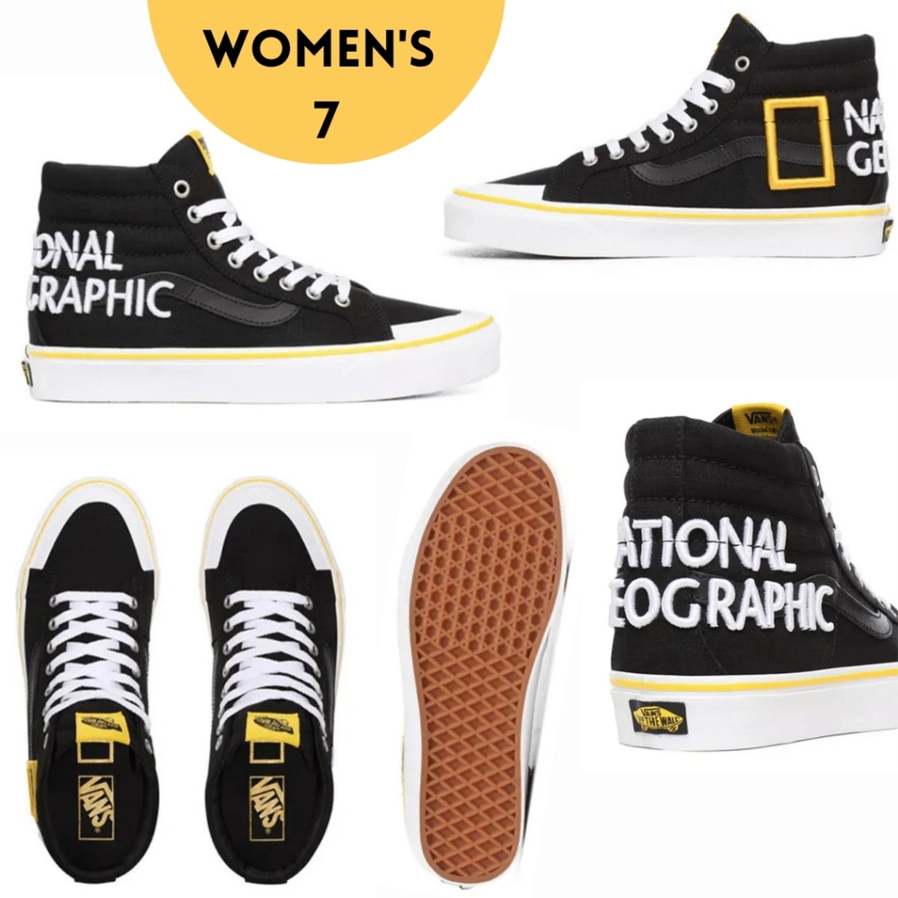 Vans National Geographic Sk8-hi Reissue 138 Logo Black Yellow White Women's 7